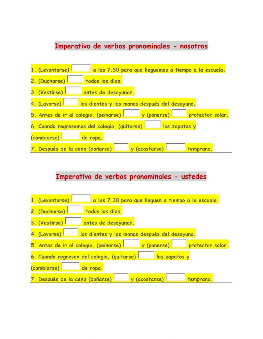 Imperativo Afirmativo - Verbos pronominales – tú-usted-nosotros-vosotros-ustedes