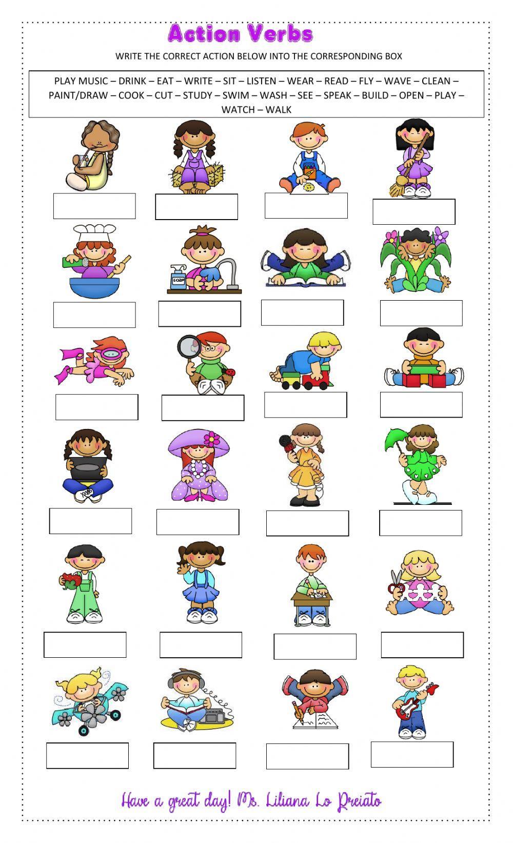  Action Verbs Activity Live Worksheets