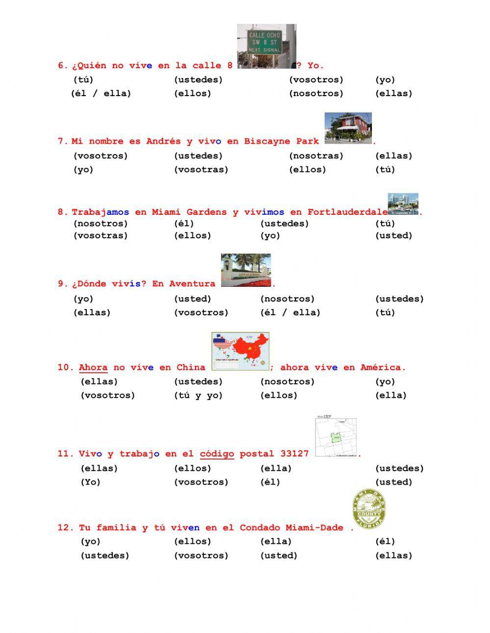 Conjugación del verbo - vivir- en presente