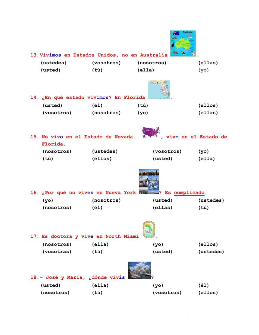 Conjugación del verbo - vivir- en presente