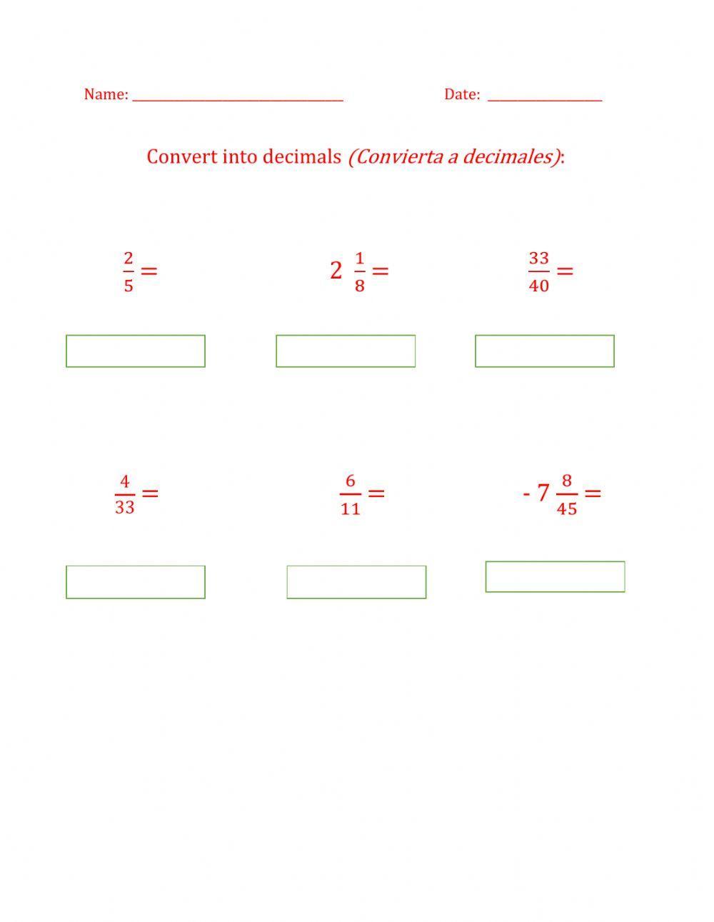 Fractions to decimals 5