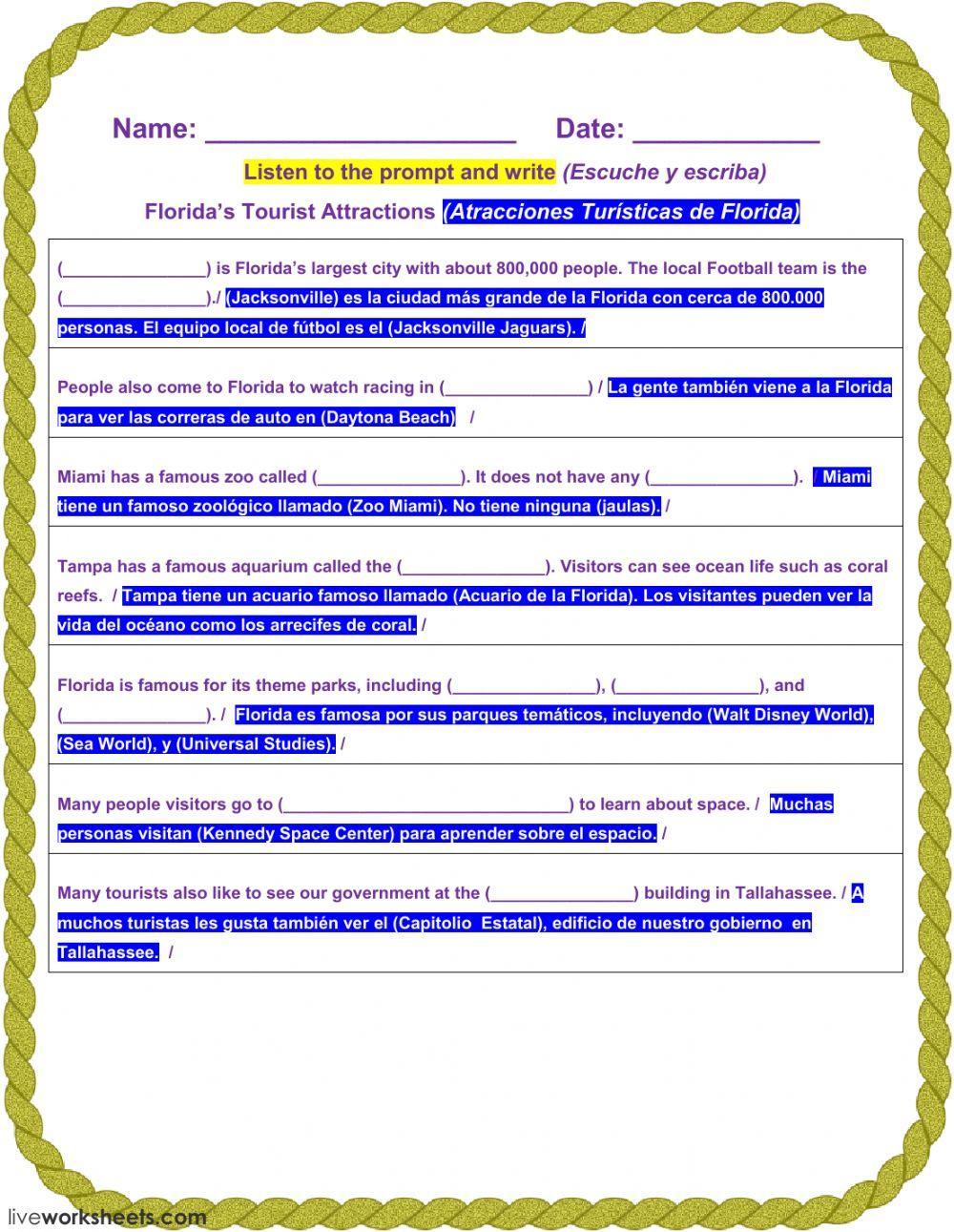 Florida’s Tourist Attractions - 1A