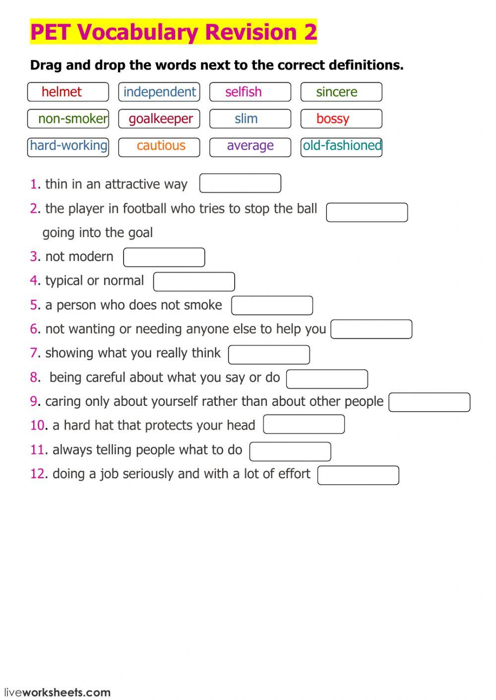 PET Vocabulary Revision 2