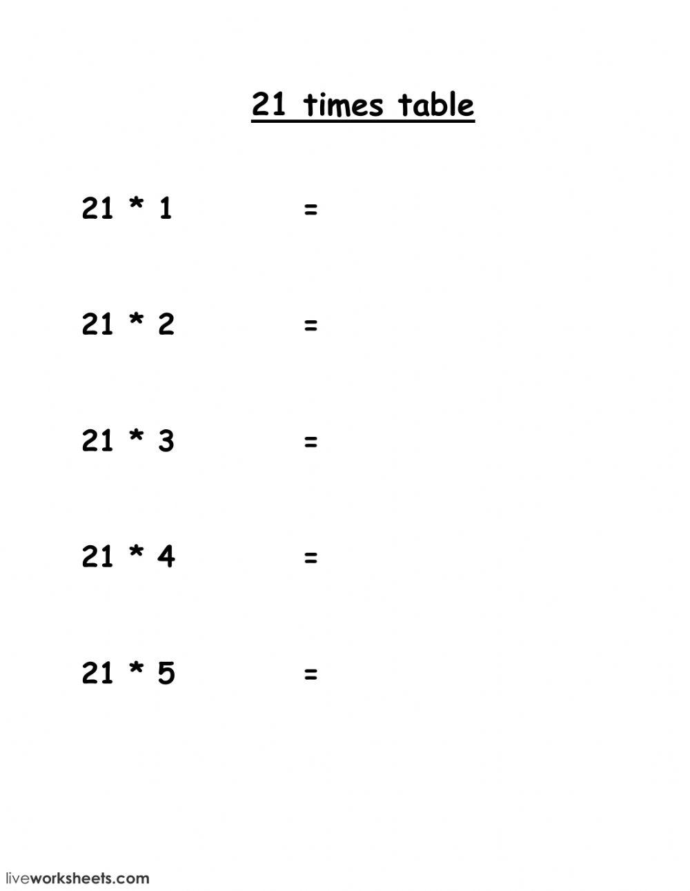 21 times table