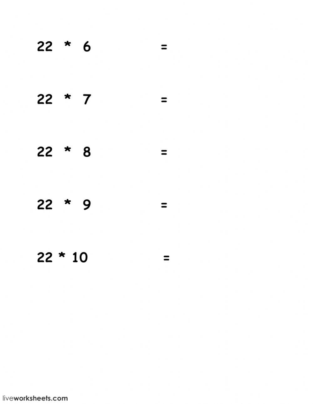 22 times table