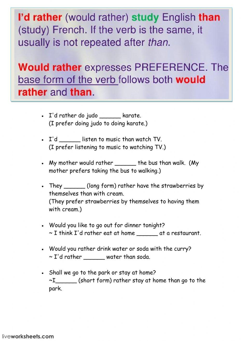 Expressing preference with -rather...than-