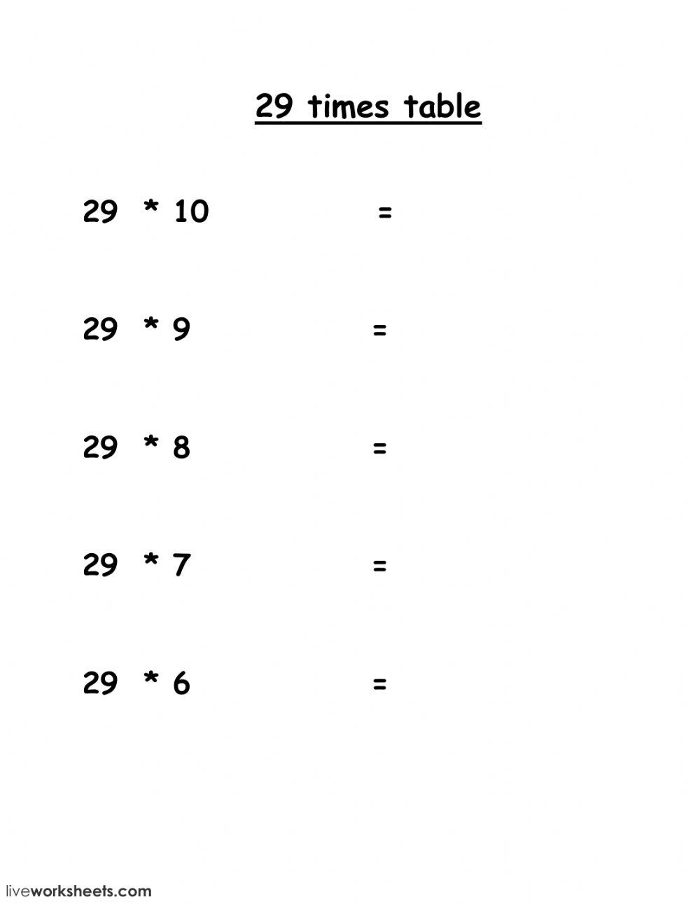 29 times table