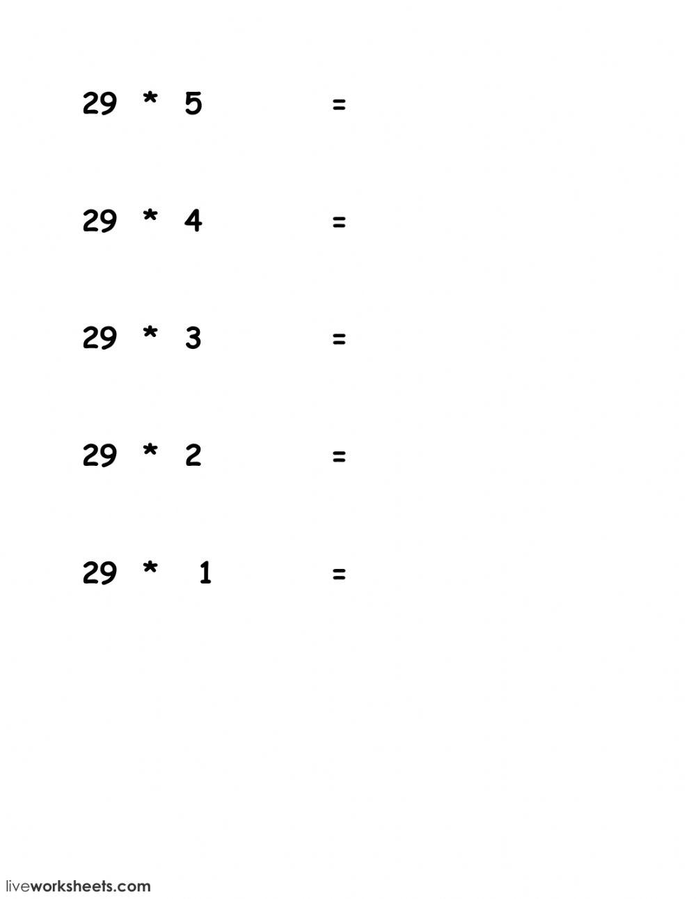 29 times table