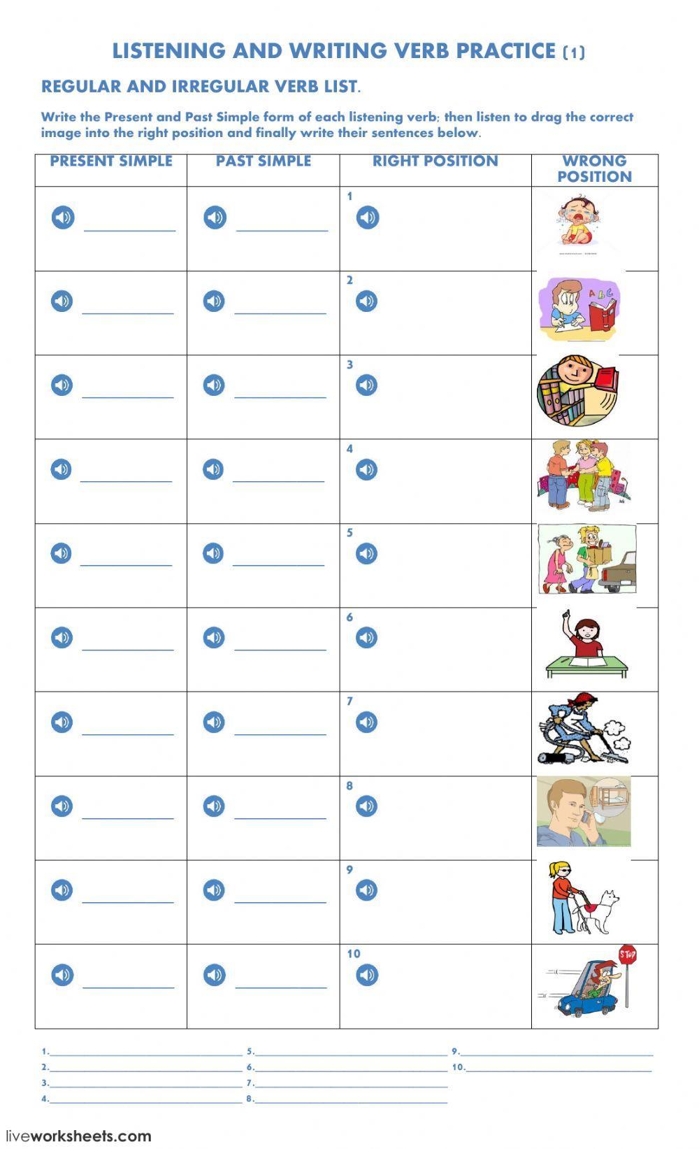 Listening and Writing Verb Practice 1