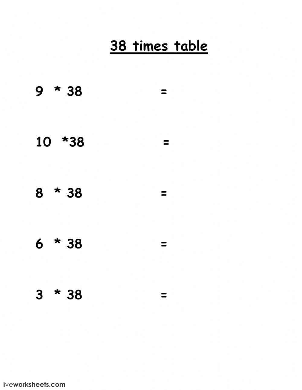 38 times table