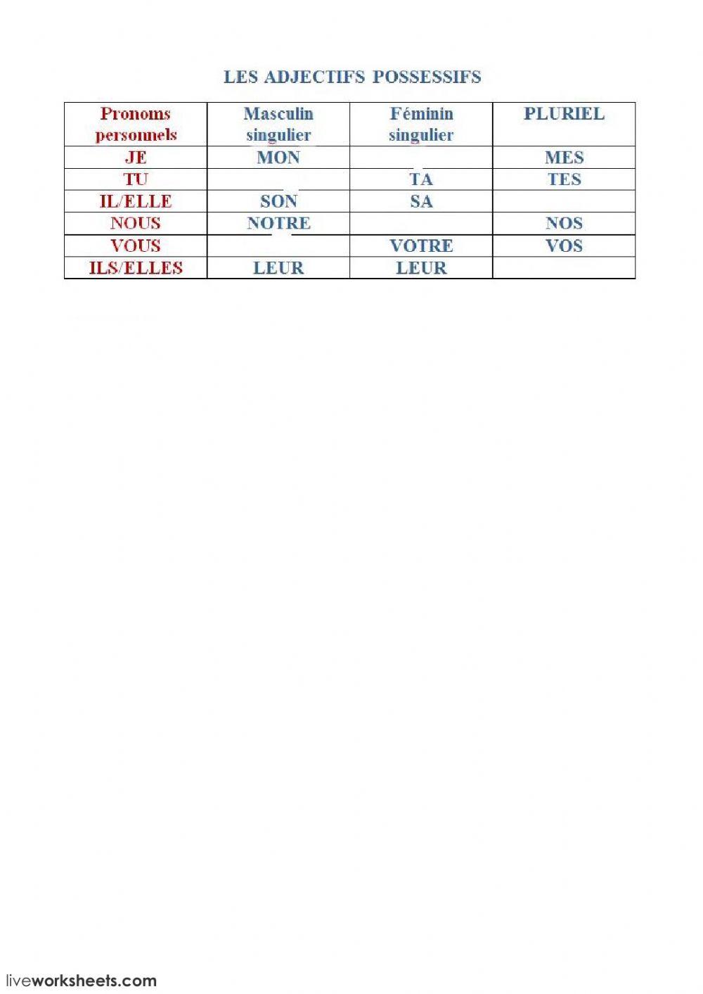 Les adjectifs possessifs
