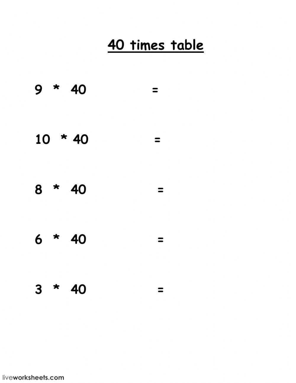 40 times table