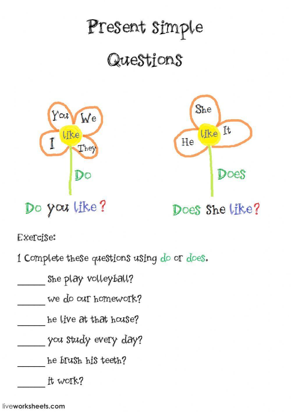 Present Simple Basic Questions Do Does Worksheet Live Worksheets