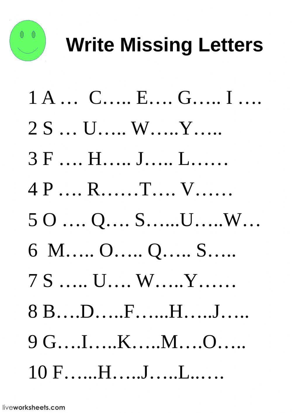 Write missing letters worksheet | Live Worksheets