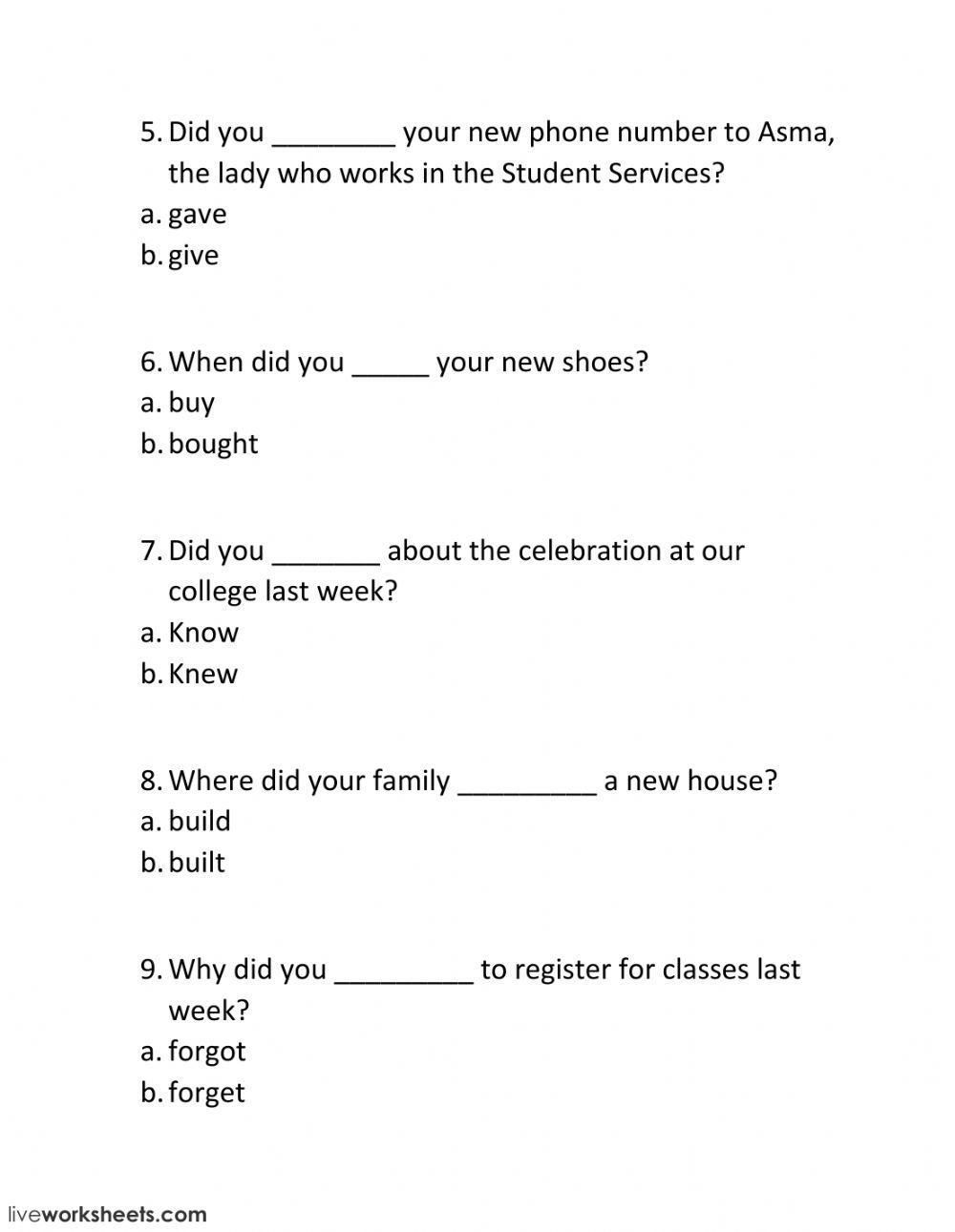 Did in questions with Regular Verbs