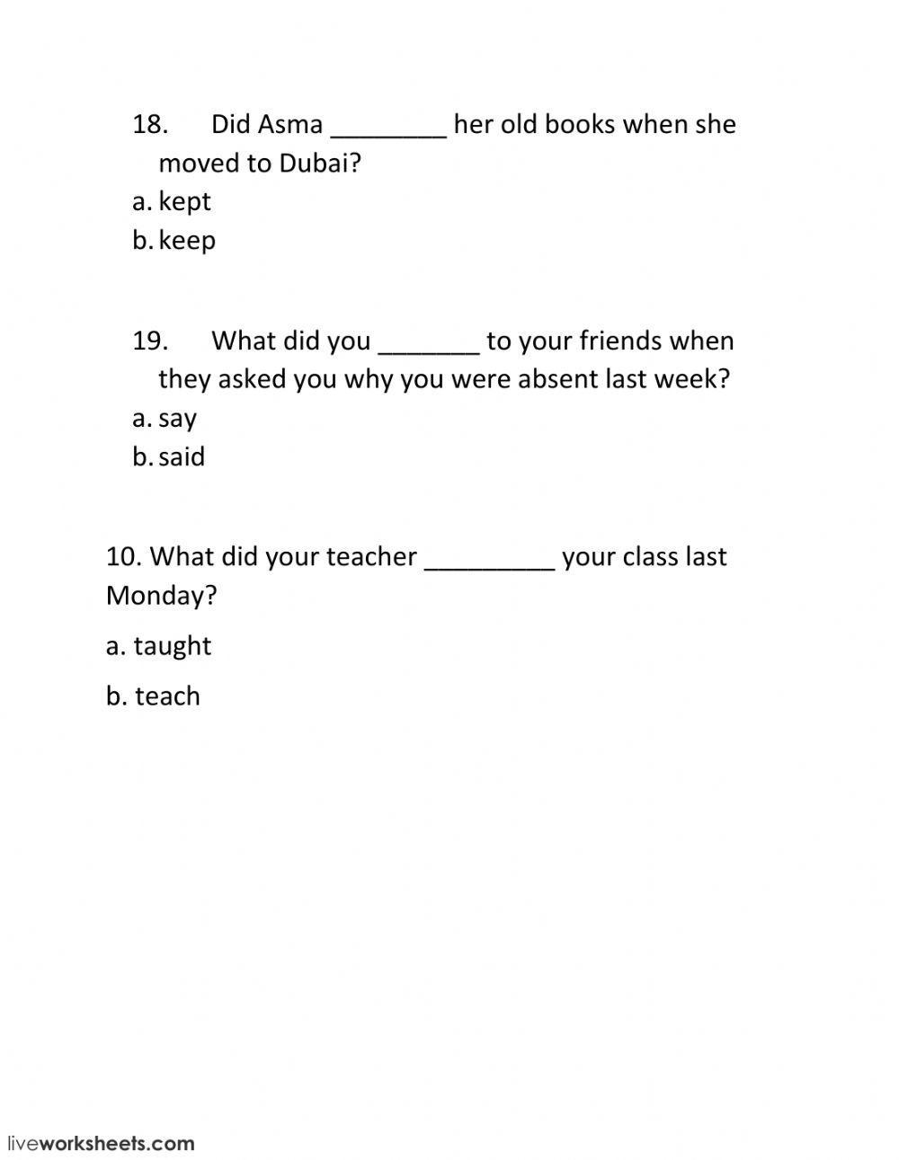 Did in questions with Regular Verbs