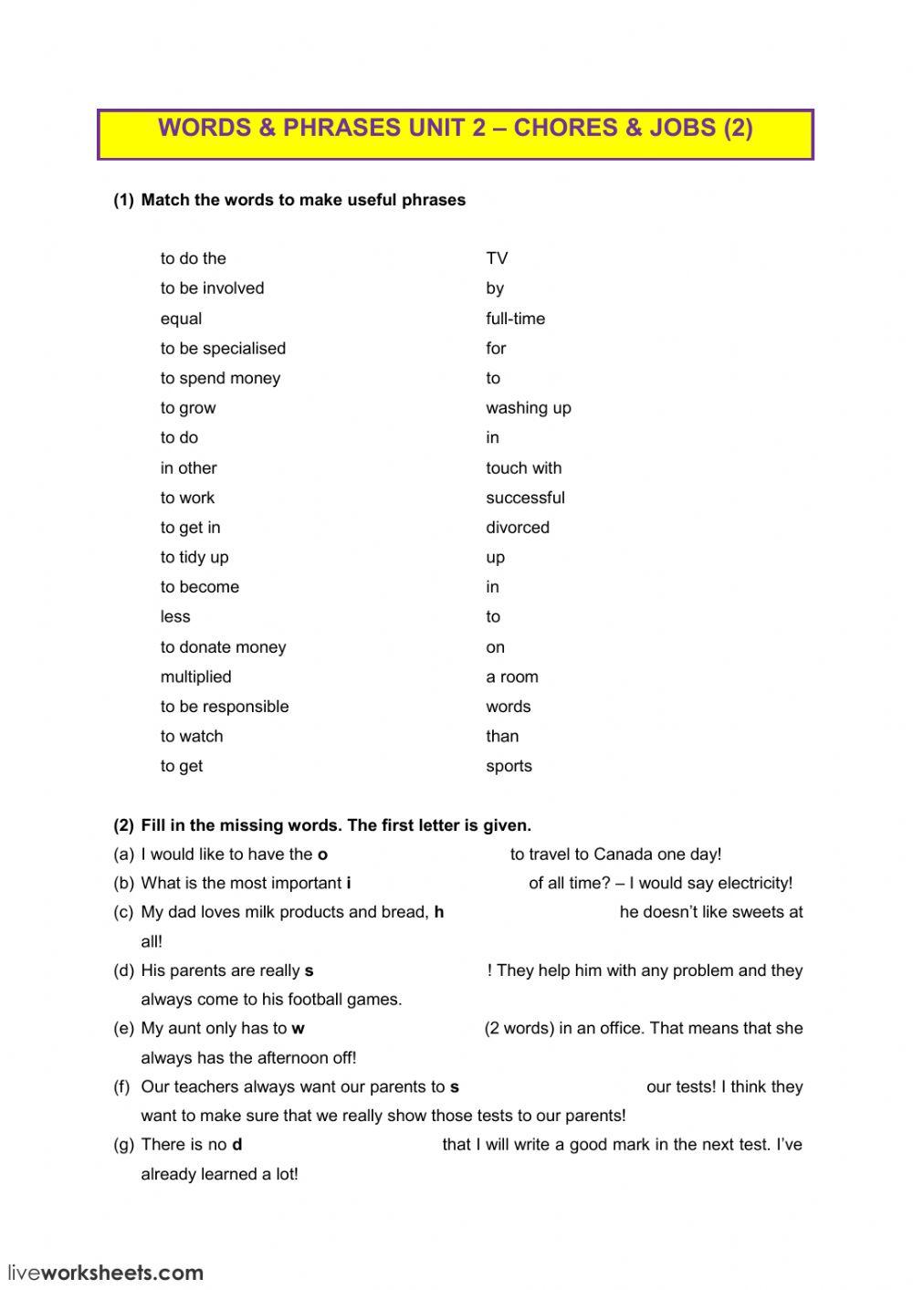 Vocabulary: Chores-Jobs (2)