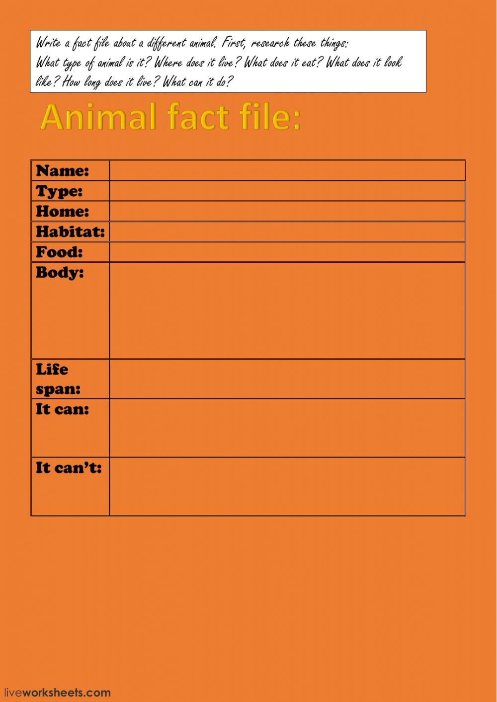 Animal fact card