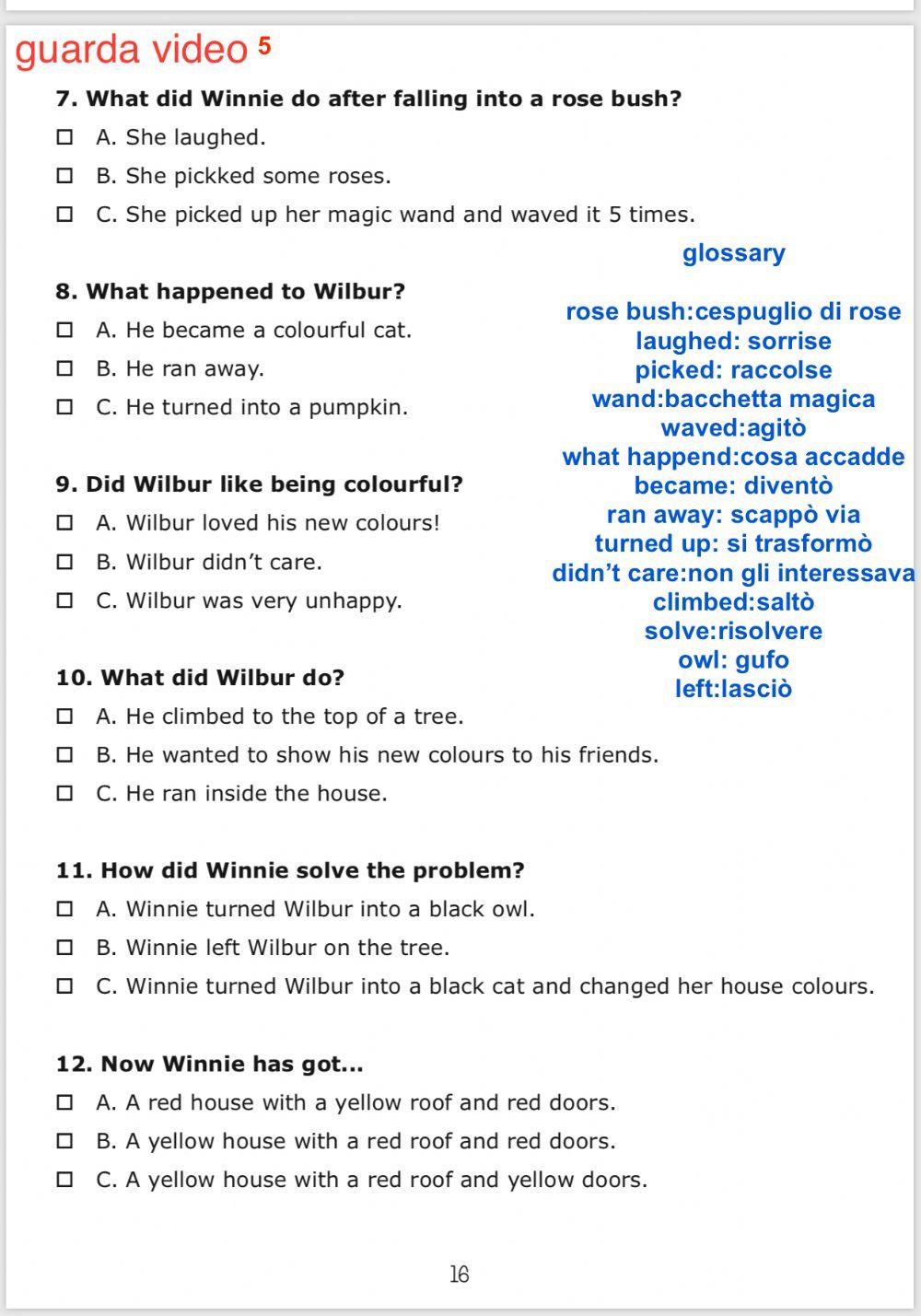 esercizi multiple choices winnie the witch video episodio 5
