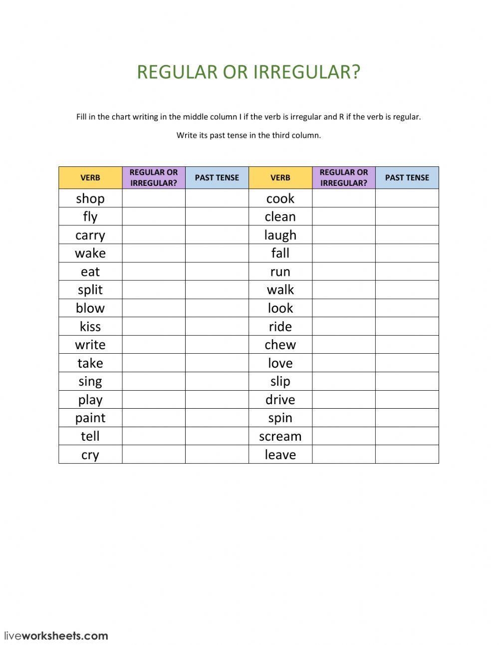 Regular or Irregular verbs? worksheet | Live Worksheets Regular or Irregular verbs? worksheet | Live Worksheets
