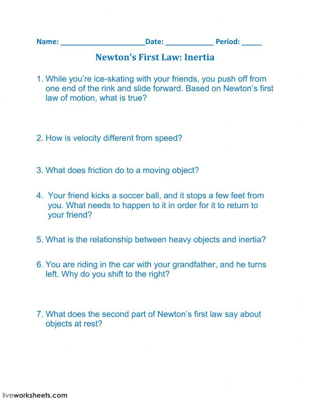 Newton's First Law: Inertia worksheet | Live Worksheets newton-s-first-law-inertia-worksheet-live-worksheets