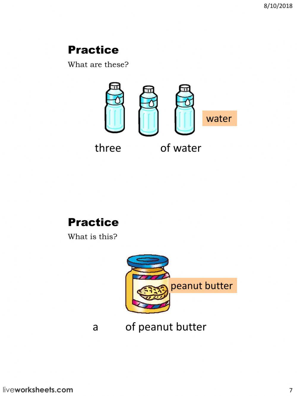 Food and drinks phrases of quantity