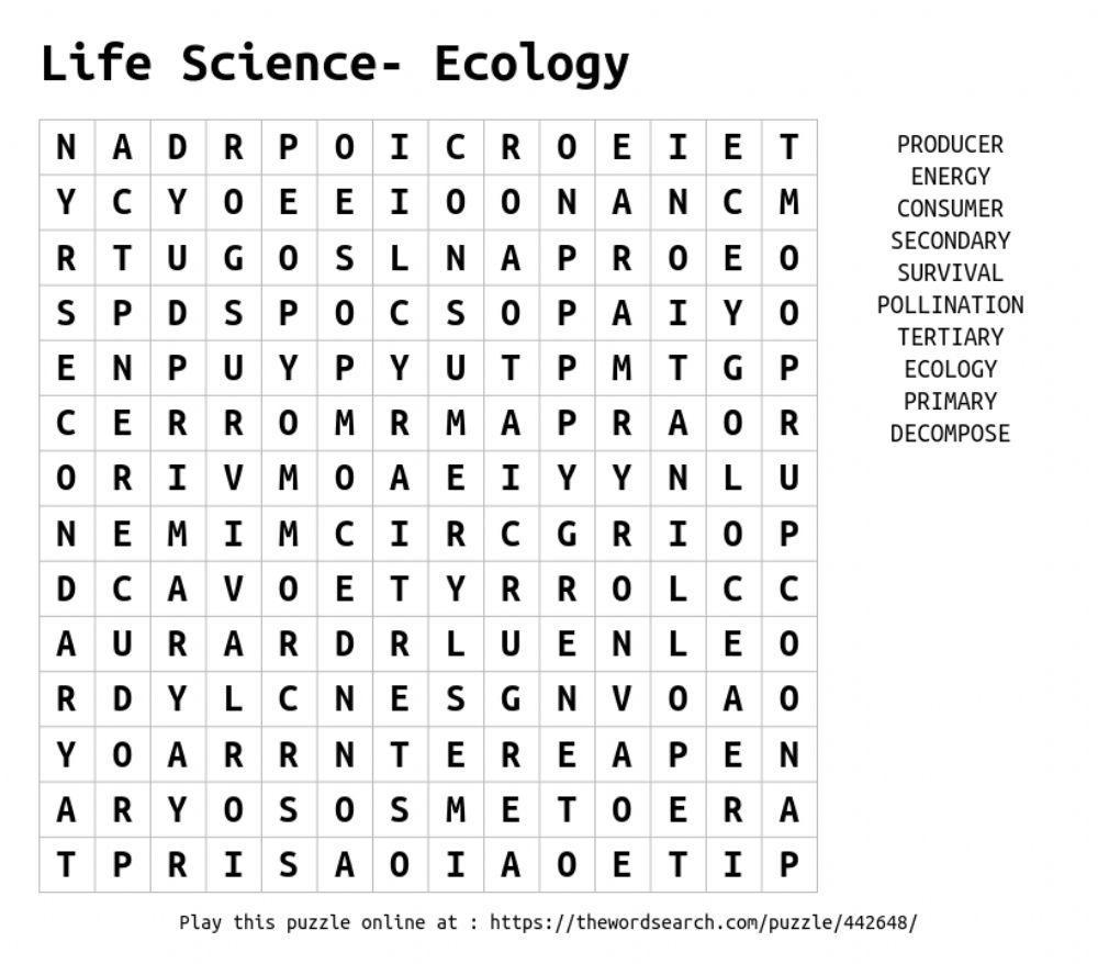 Ecology Word Search