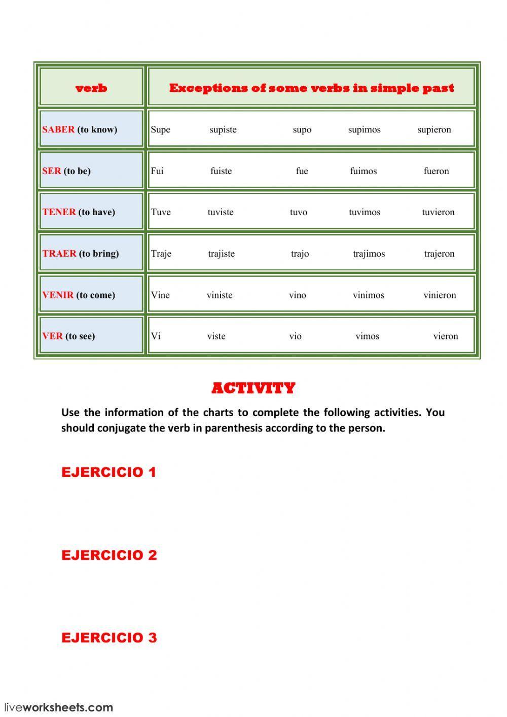 Conjugacion de verbos en pasado