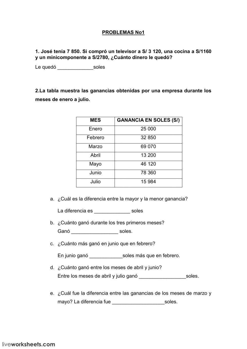 Problemas con sumas y restas