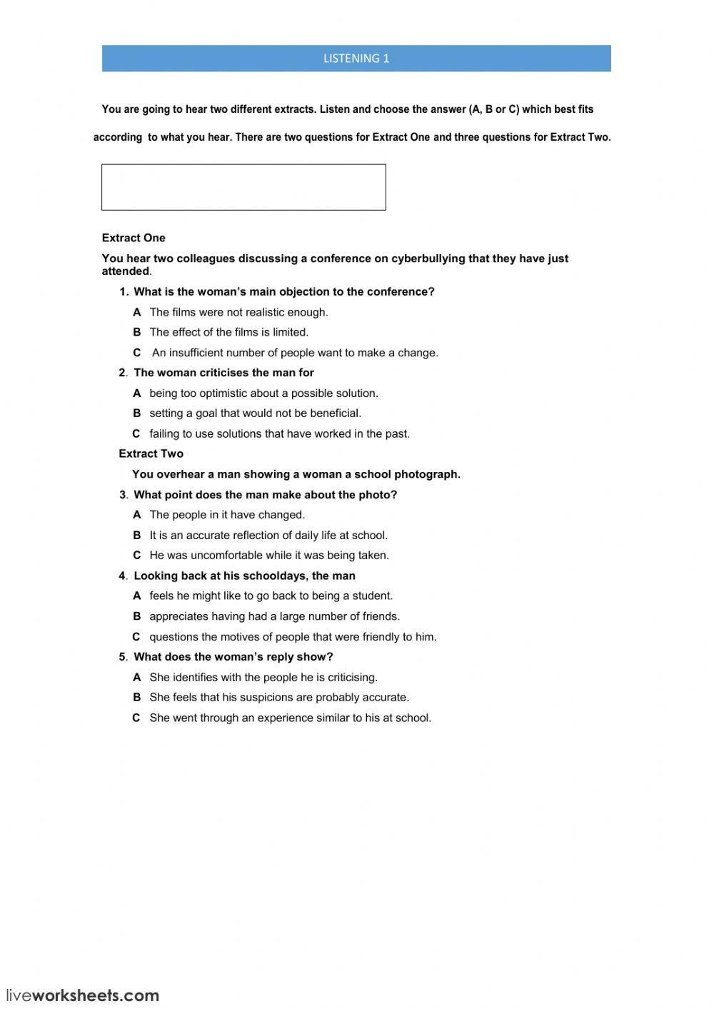 Fce b2 listening test worksheet live worksheets 52 off