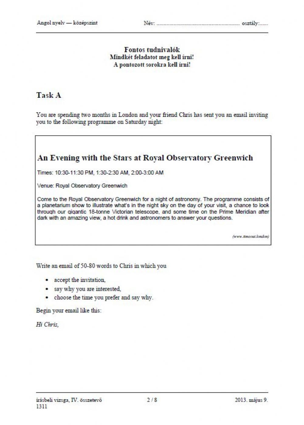 Matura exam, May 2013