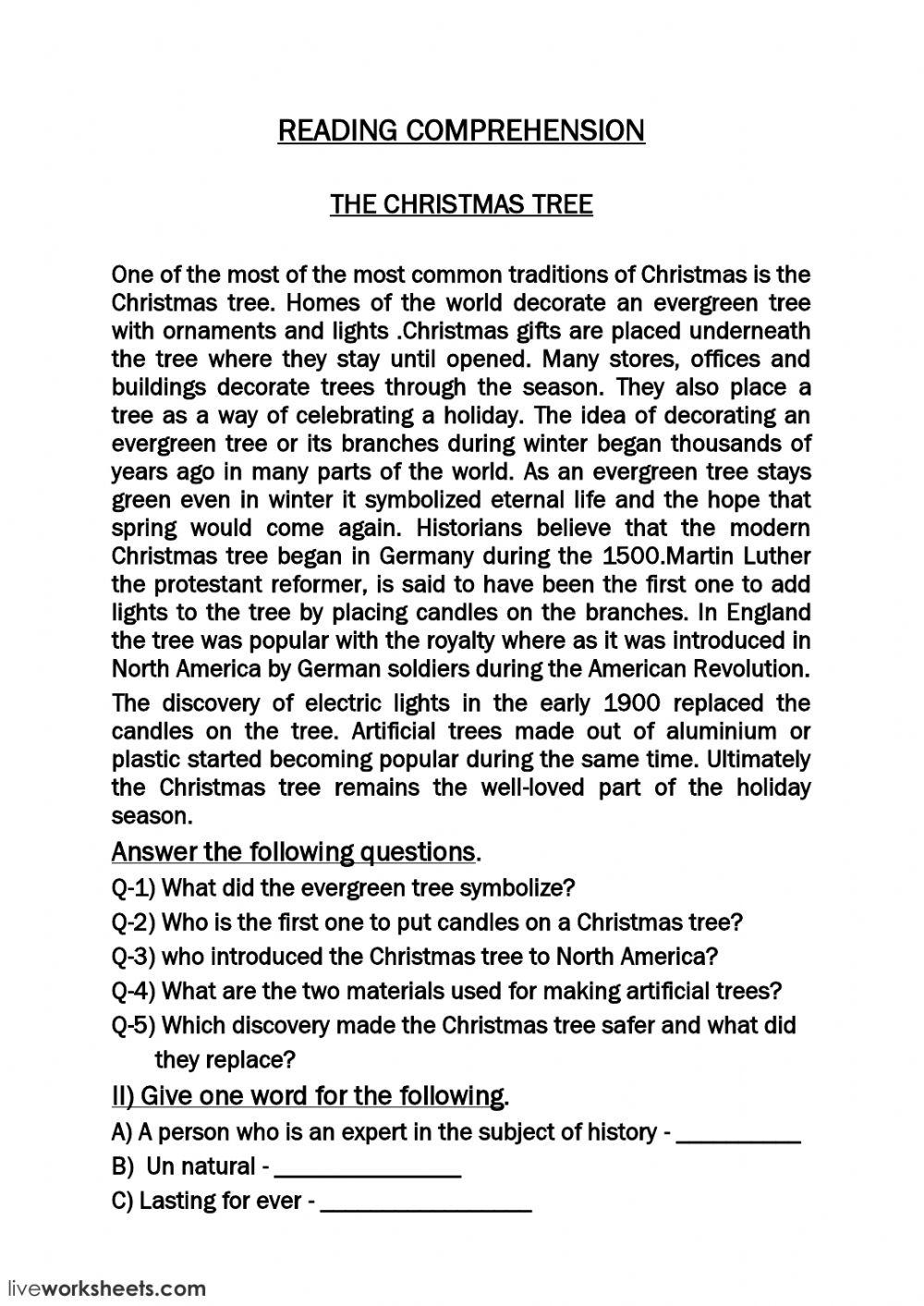 Reading Comprehension-christmas tree