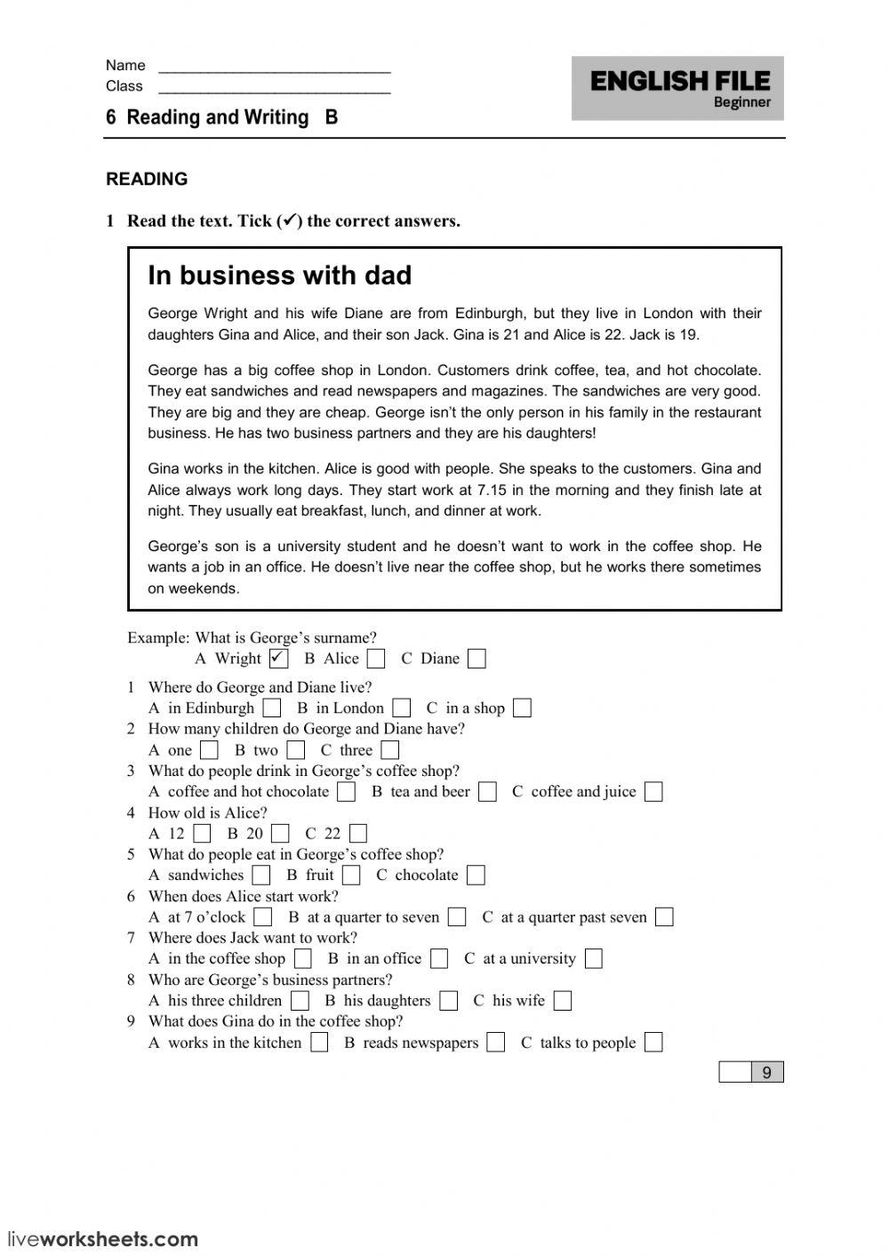 English FILE BEGINNER 6B