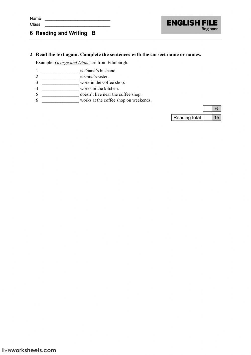 English FILE BEGINNER 6B