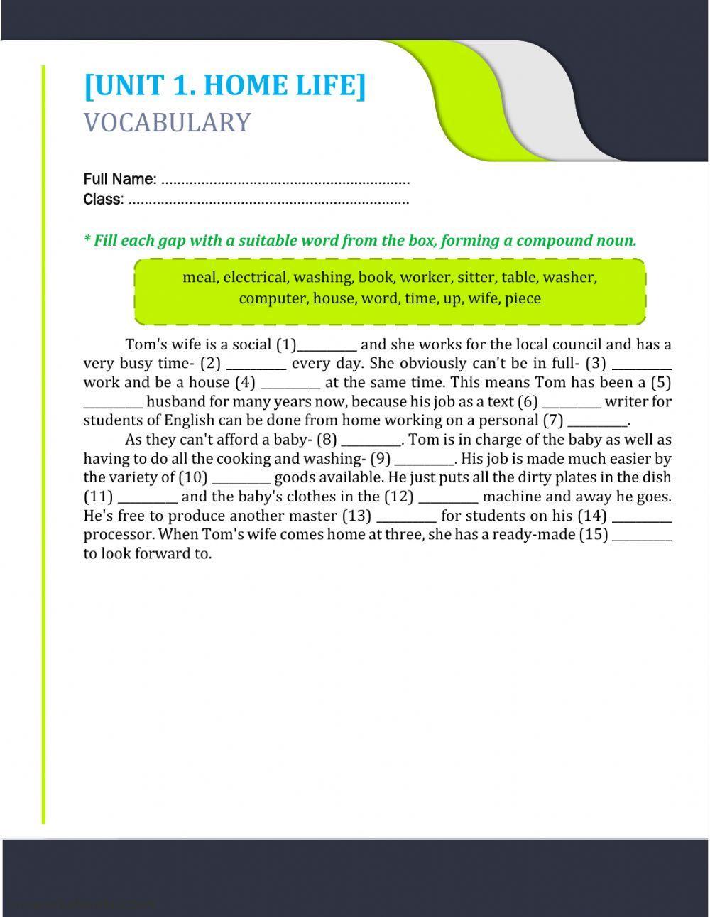 Unit 1. compound nouns