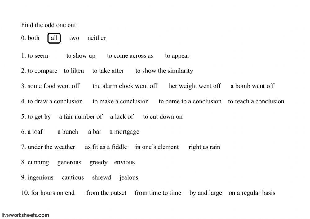 Odd one out, weather and moods