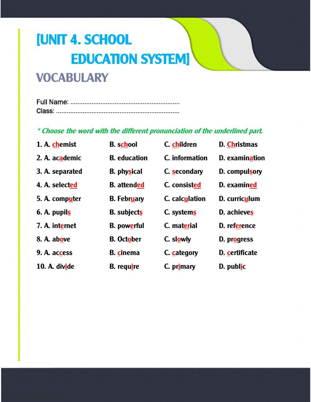 Unit 4 pronunciation worksheet Live Worksheets