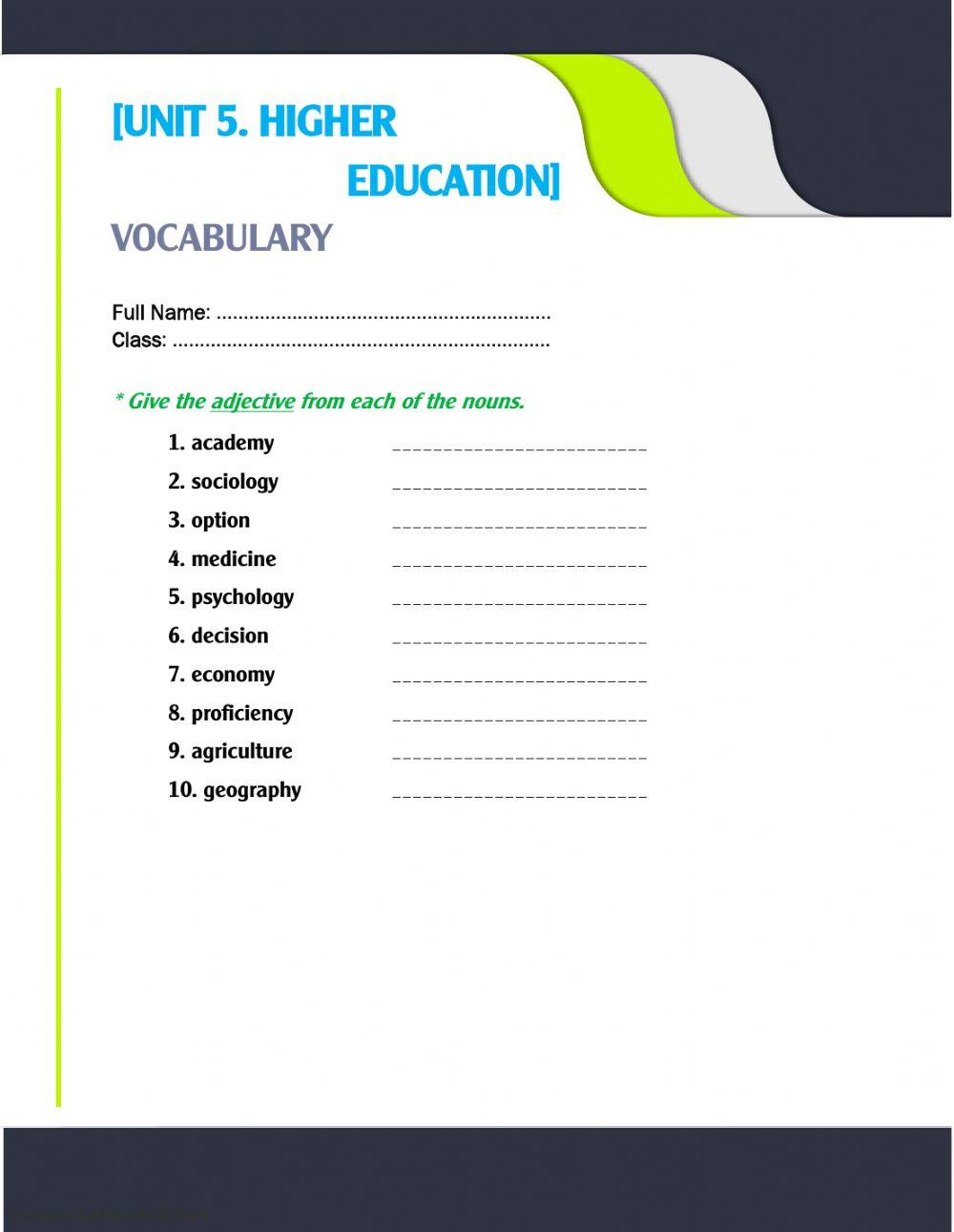 Unit 5. adjective forms