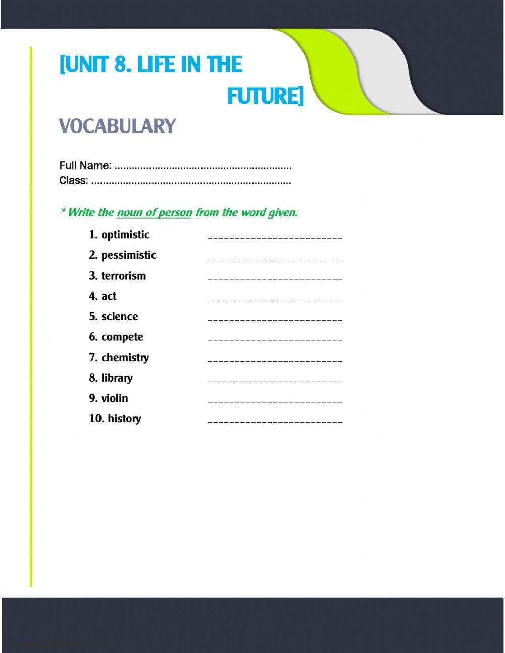 Unit 8. Noun of person