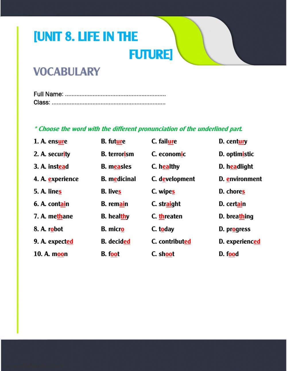 Unit 8. pronunciation