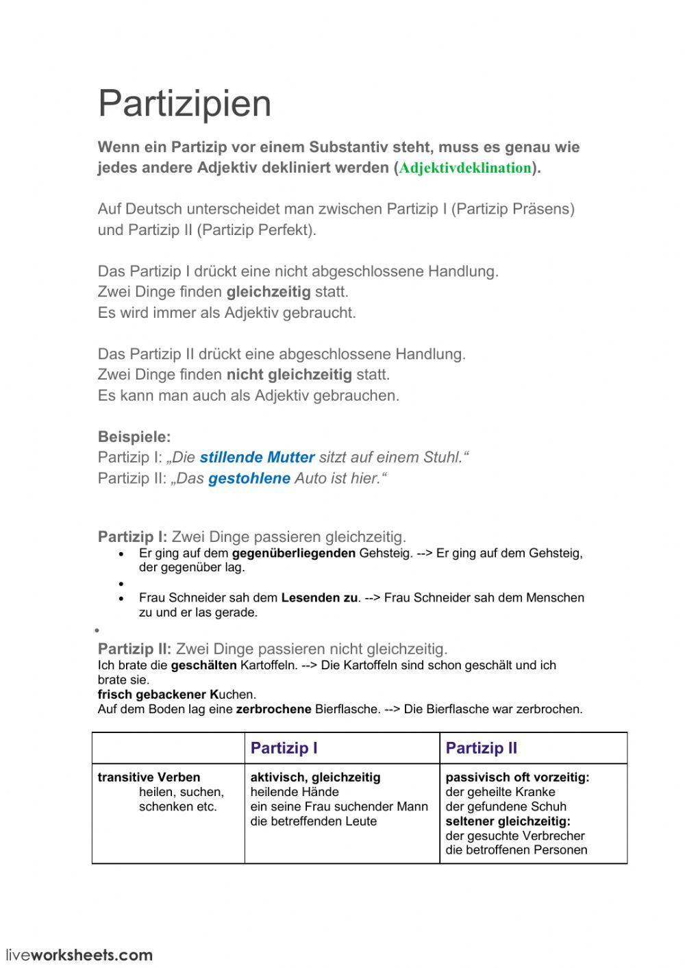 Partizipien als Adjektive