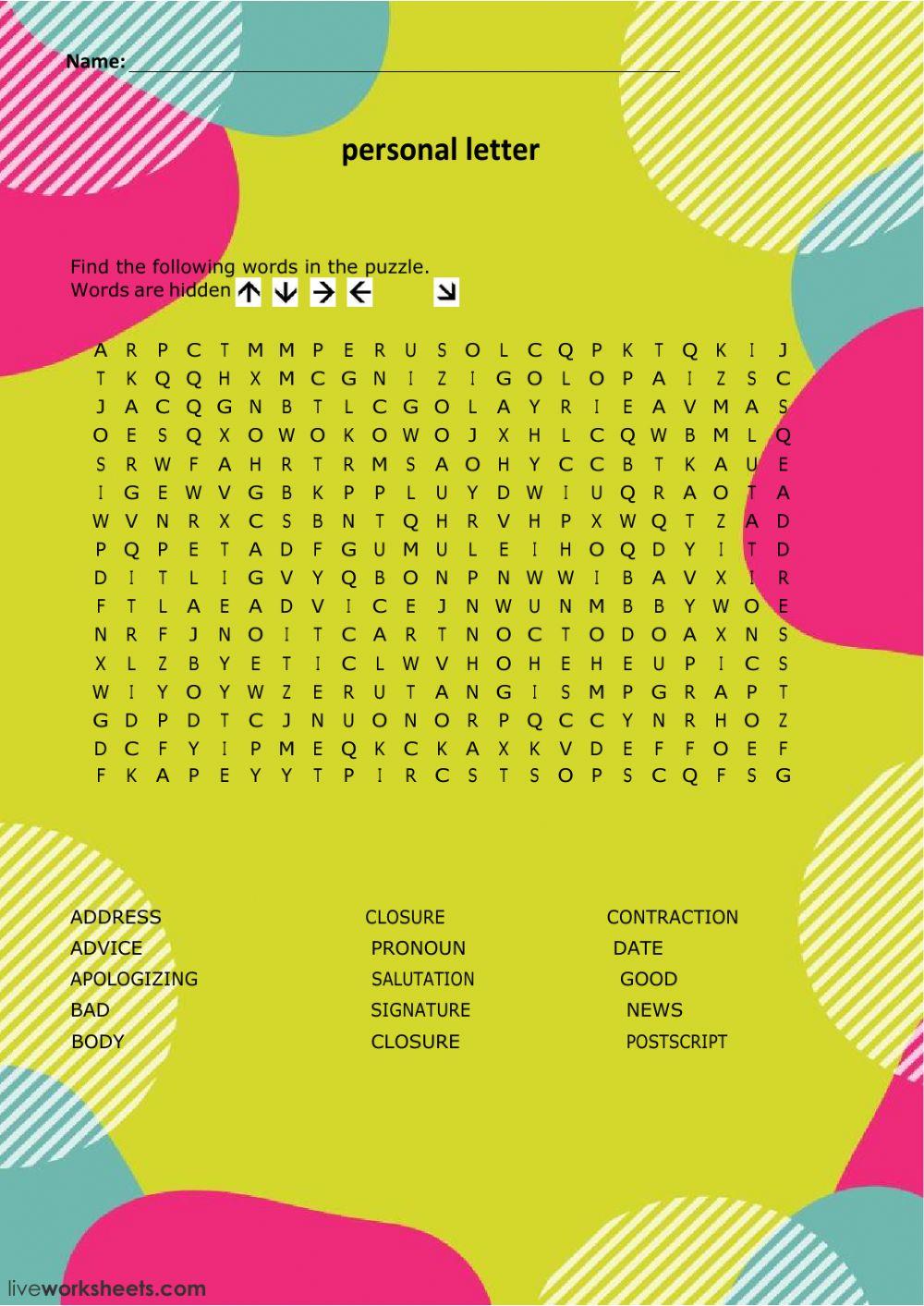 Wordsearch personal letter