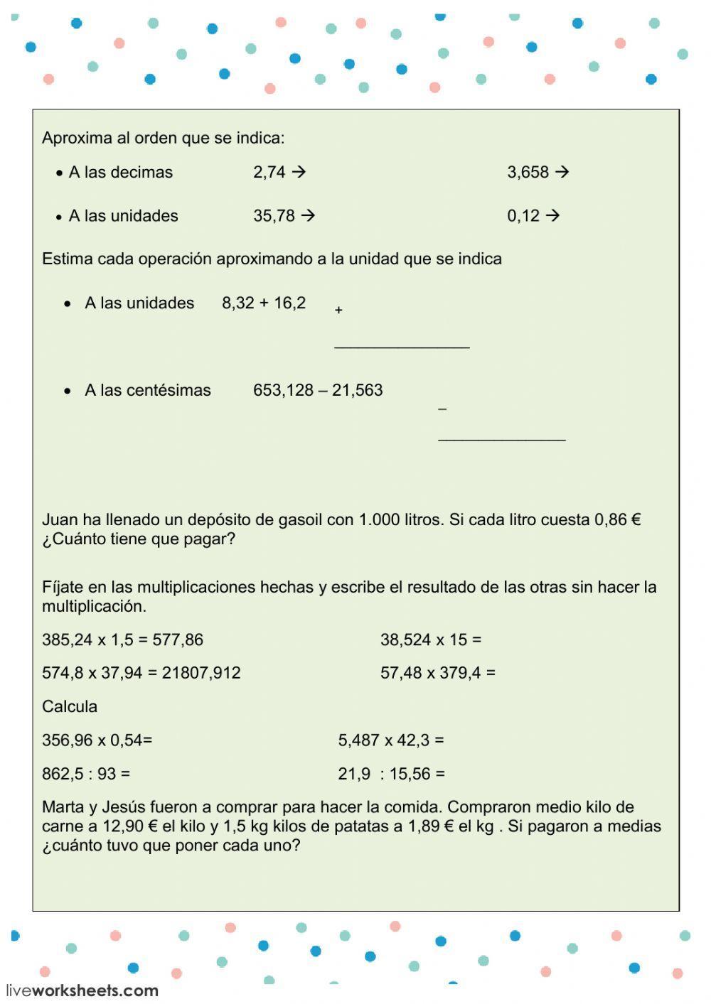 Números decimales:Multiplicación y división