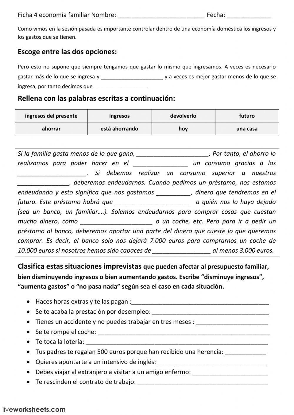 Economía familiar ficha 4