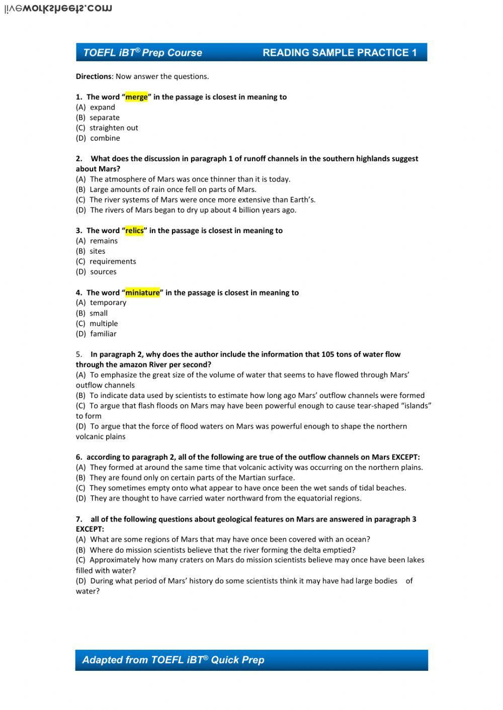 TOEFL iBT Reading Practice 1