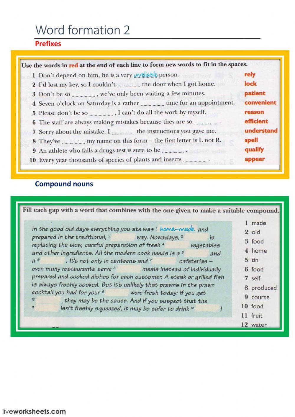 Word formation - prefixes - compound nouns