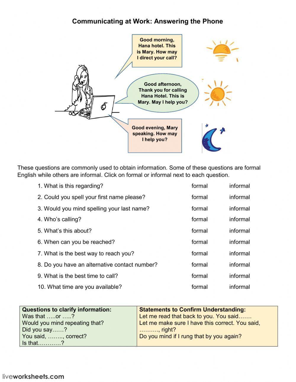 Phone Calls: Formal and Informal Language