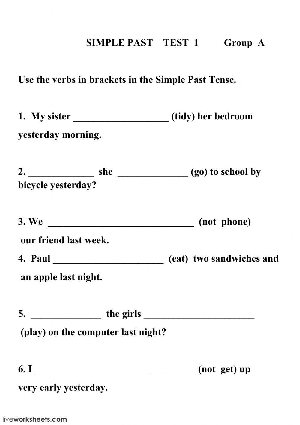 The Simple Past Tense  test 1 GROUP A