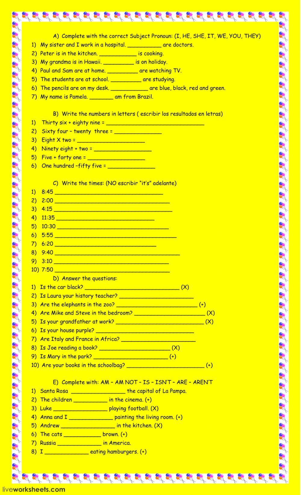 revision times, numbers, verb to be