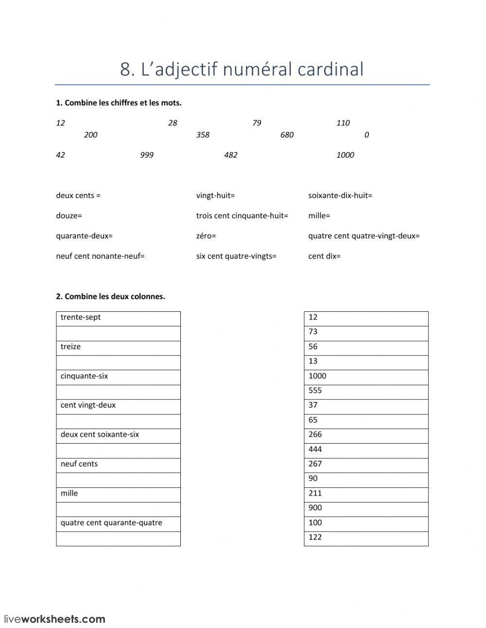 8. L'adjectif numéral cardinal